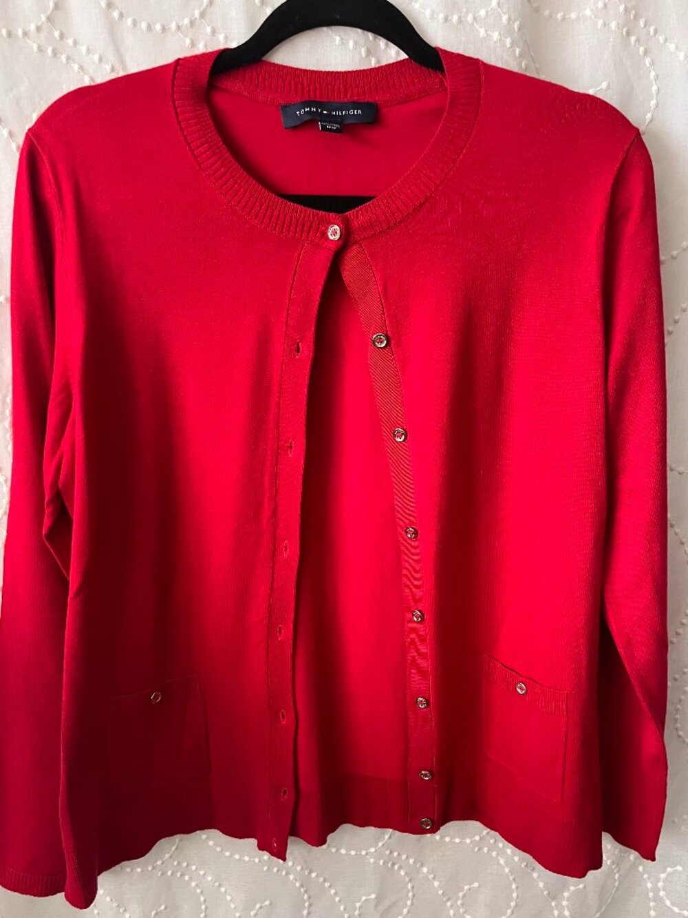 Tommy Hilfiger Red Ribbed Button Front Cardigan Sweater- Size M